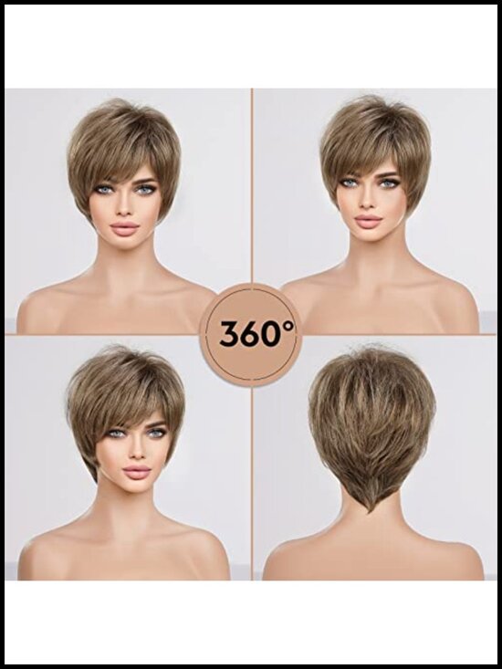 Human Hair Like Texture Short Pixie Cut Wig with Bangs Synthetic Replacement